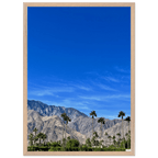 Wooden framed poster of a sunny fall day in Palm Springs, California, featuring vibrant outdoor scenery and autumn colors.