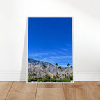 Premium wooden framed poster of a sunny fall day in Palm Springs California, featuring vibrant outdoor scenery and warm tones.