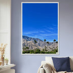 Wooden framed poster of a sunny fall day in Palm Springs, California, featuring vibrant autumn colors and scenic outdoor views.