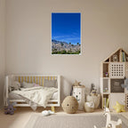 Wooden framed poster featuring a sunny fall day scene in Palm Springs, California, with vibrant autumn colors and scenic landscape.