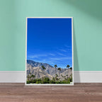 Wooden framed poster of a sunny fall day in Palm Springs California, featuring vibrant autumn colors and scenic landscape art.