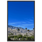 Wooden framed poster of a sunny fall day in Palm Springs, California, featuring vibrant autumn scenery and artistic poster design.