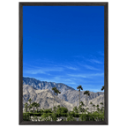 Premium wooden framed poster of a sunny fall day in Palm Springs California, featuring vibrant studio art print.
