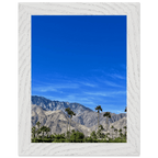 Wooden framed print of a sunny fall day in Palm Springs California, featuring vibrant autumn colors and scenic desert landscape.