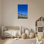 Wooden framed poster featuring a sunny fall day scene in Palm Springs, California, with vibrant autumn colors and scenic landscape.