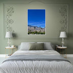 Beautiful wooden framed print of a sunny fall day in Palm Springs, California, featuring vibrant autumn colors and scenic landscape art.