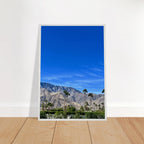 Premium wooden framed poster of a sunny fall day in Palm Springs California, featuring vibrant outdoor scenery and warm colors.