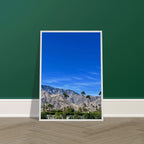 Wooden framed poster featuring a sunny fall day in Palm Springs California, studio edition cityscape print artwork.