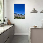 Premium wooden framed poster of a sunny fall day in Palm Springs California, featuring vibrant autumn scenery and stylish design.
