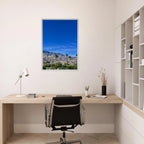 Wooden framed poster featuring a sunny fall day in Palm Springs, California, in a chic, studio edition print.