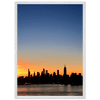 Manhattan skyline sunset framed poster, NYC wall art on premium wooden frame, 15x20 cm, home decor, majestic urban landscape.