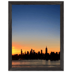 Manhattan Skyline Sunset framed poster featuring NYC wall art, premium wooden frame, ideal for home decor and travel collection display.