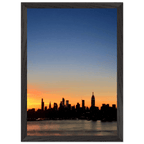 Manhattan Skyline Sunset framed poster wall art with wooden frame, featuring NYC skyline and sunset colors for home decor.