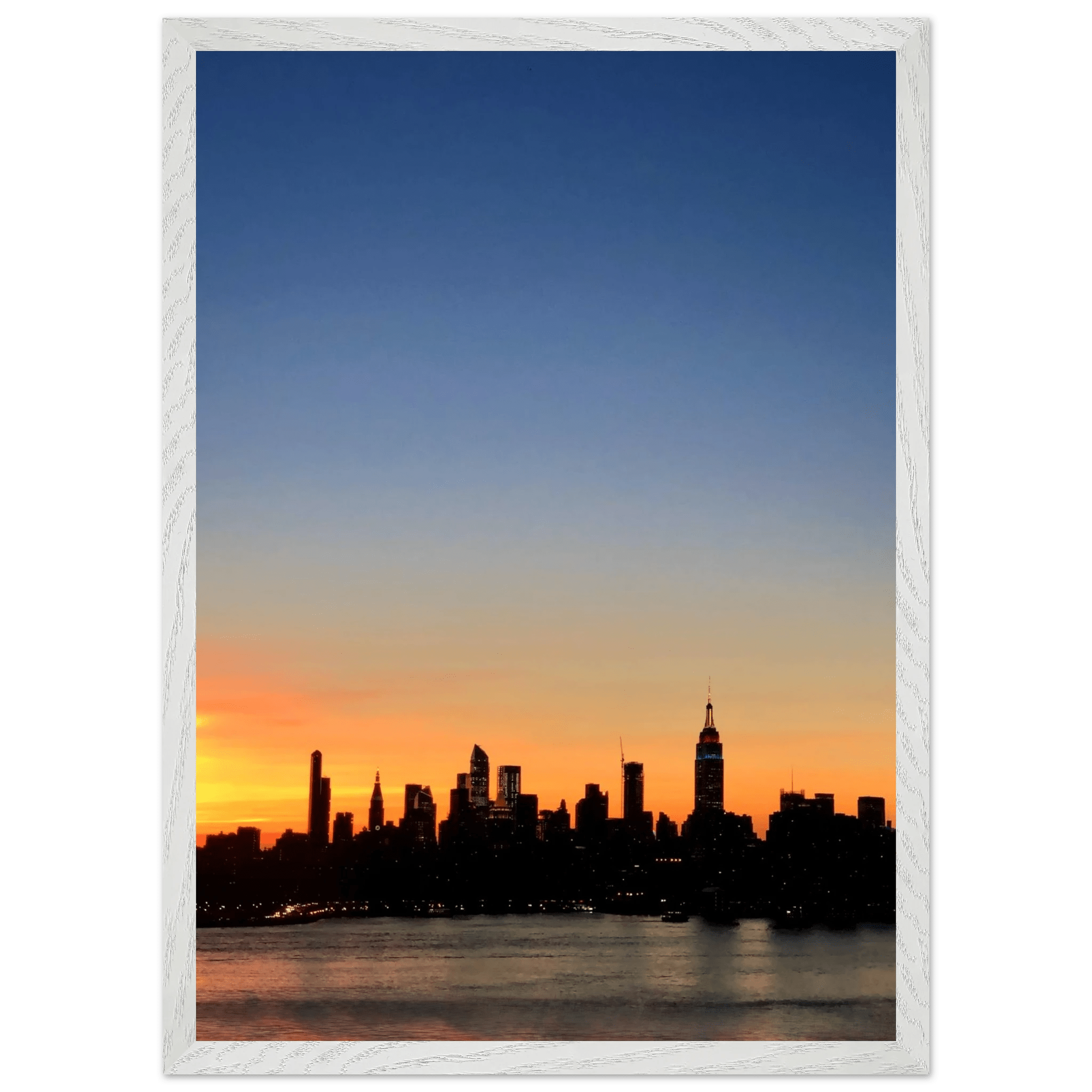 Wooden framed Manhattan skyline sunset poster, majestic travel wall art for home decor, Studio Edition from My Store.