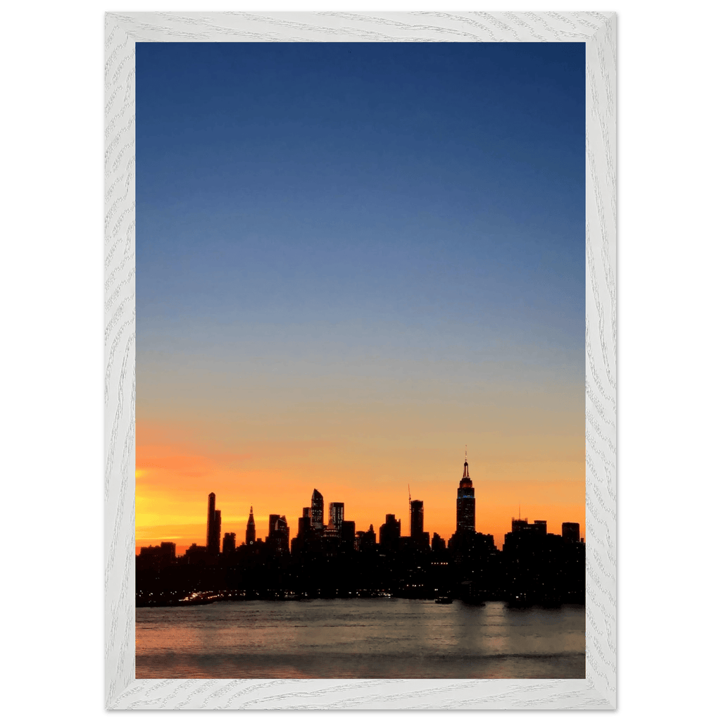 Manhattan Skyline Sunset framed poster wall art, 15x20 cm print on premium wood frame, NYC travel collection, home decor.