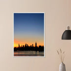 Wooden framed poster of Manhattan skyline at sunset, travel wall art from the Studio Edition collection, perfect for home décor.
