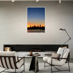 Wooden framed Manhattan skyline sunset poster, majestic cityscape wall art from the Travel Collection by My Store.