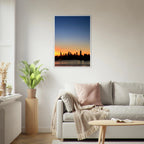 Wooden framed Manhattan skyline sunset print, majestic wall art for home decor from the Travel Collection Studio Edition.