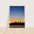 Wooden framed Manhattan skyline sunset poster, majestic cityscape wall art for home décor from the Travel Collection.