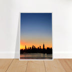 Wooden framed Manhattan skyline sunset poster from My Store's travel collection, showcasing a vibrant cityscape for wall decor.