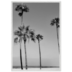 Premium wooden framed poster featuring black and white California beach icons in semi-glossy finish.