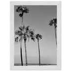 Premium wooden framed poster of California beach icons in black and white, semi-glossy finish, studio edition art.