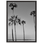 Premium wooden framed poster featuring black and white SoCal beach icons, California art from Studio Edition.