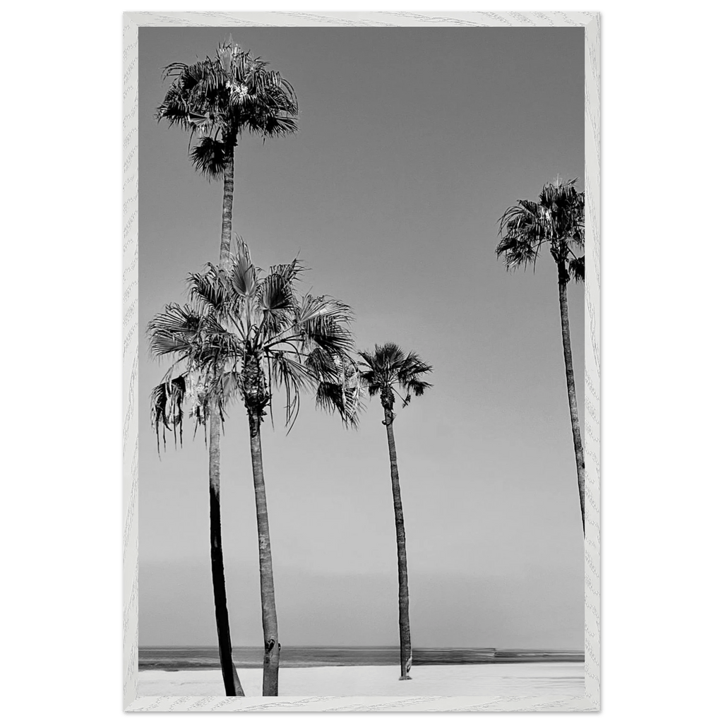 Premium wooden framed black and white California beach icons poster from the Studio Edition Holiday series.