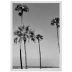 Premium wooden framed poster featuring black and white SoCal beach icons in a semi-glossy finish.