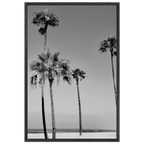 Premium wooden framed poster featuring black and white SoCal beach icons, California poster art from Studio Edition.
