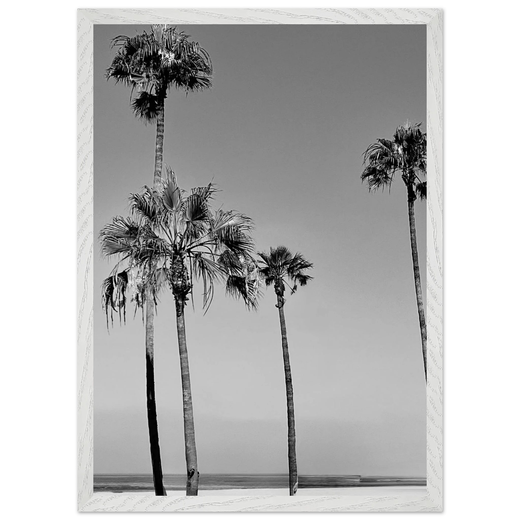 Black and white premium wooden framed poster of SoCal beach icons, featuring California art in a semi-glossy finish.