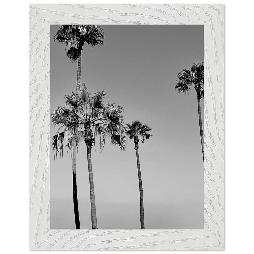 Premium wooden framed black and white SoCal beach icons poster art, semi-glossy finish, from the Studio Edition holiday series.