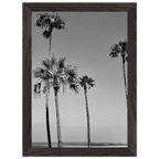 Premium wooden framed poster featuring black and white SoCal beach icons, ideal for California-themed wall art.