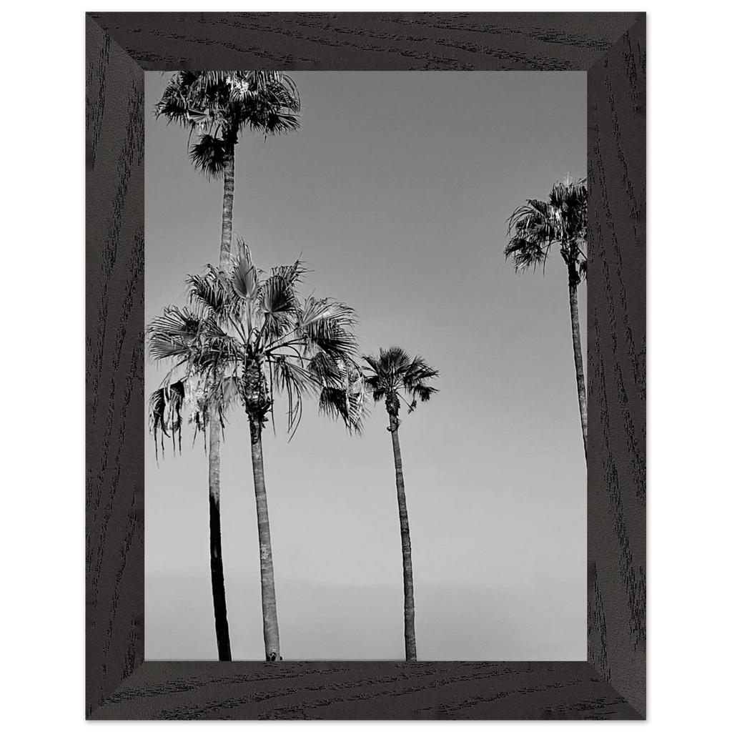 Premium wooden framed poster featuring black and white SoCal beach icons, part of the Studio Edition Holiday series.