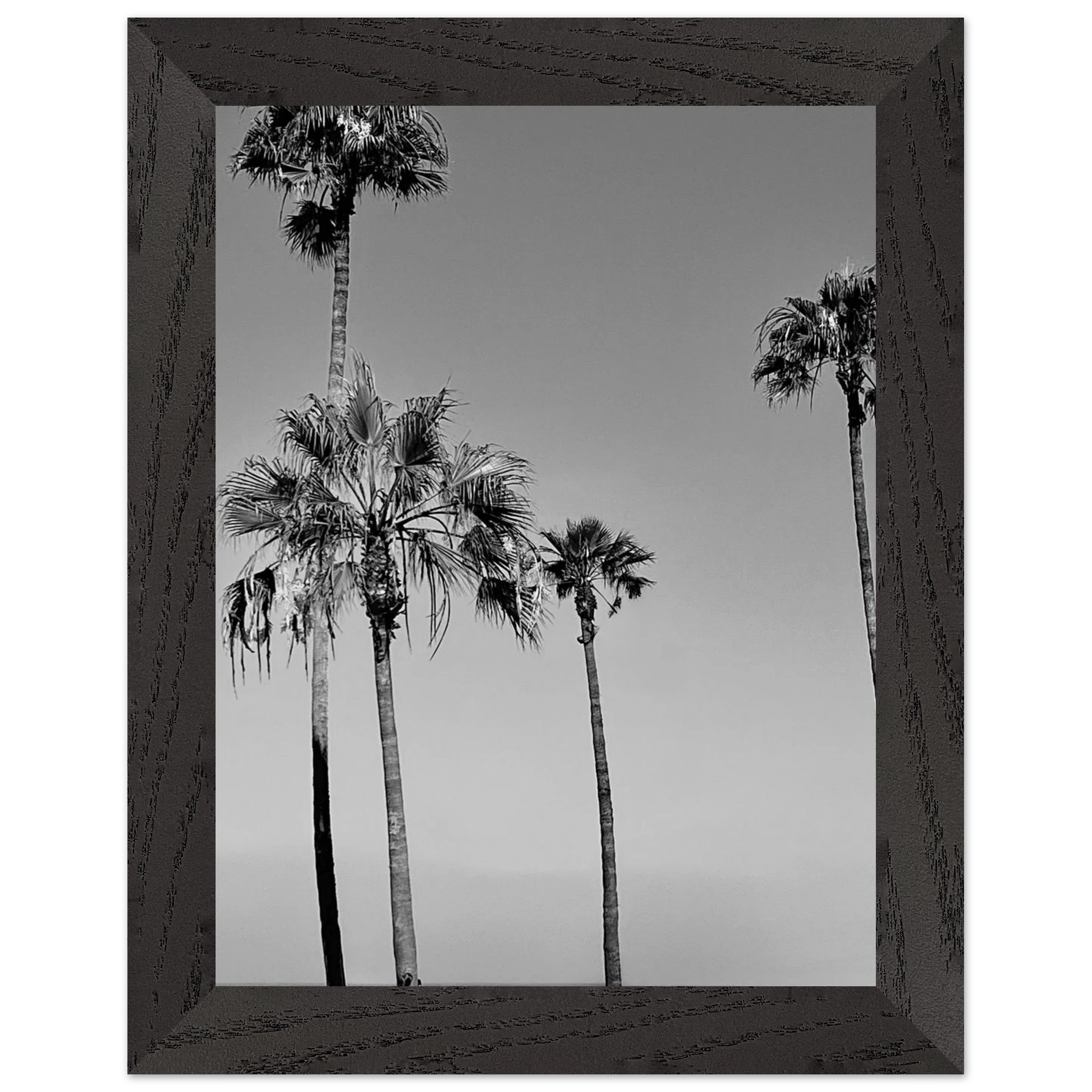 Premium wooden framed poster featuring black and white SoCal beach icons, part of the Studio Edition Holiday series.