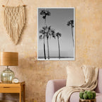 Premium wooden framed poster featuring black and white SoCal beach icons, California art in semi-glossy finish.