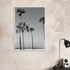 Premium wooden framed poster featuring black and white SoCal beach icons from the California poster art series.