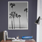 Premium wooden framed poster featuring SoCal beach icons in black and white from the Studio Edition Holiday series.
