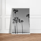 Premium wooden framed black and white SoCal beach icons poster art, showcasing California's coastal aesthetic.
