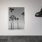 Premium wooden-framed poster featuring black and white SoCal beach icons, part of the California art series.
