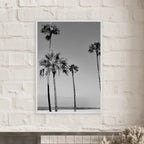 Premium wooden-framed poster featuring semi-glossy black and white SoCal beach icons, California art by My Store.