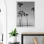 Premium wooden framed poster featuring black and white SoCal beach icons in a semi-glossy finish.