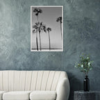 Premium wooden framed poster featuring black and white SoCal beach icons California art in semi-glossy finish.