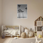 Premium wooden framed poster featuring black and white SoCal beach icons, California art in semi-glossy finish.