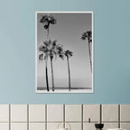 Premium wooden framed poster featuring black and white SoCal beach icons in a semi-glossy finish.