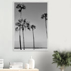 Premium wooden framed poster featuring black and white SoCal beach icons, part of the Studio Edition Holiday series.