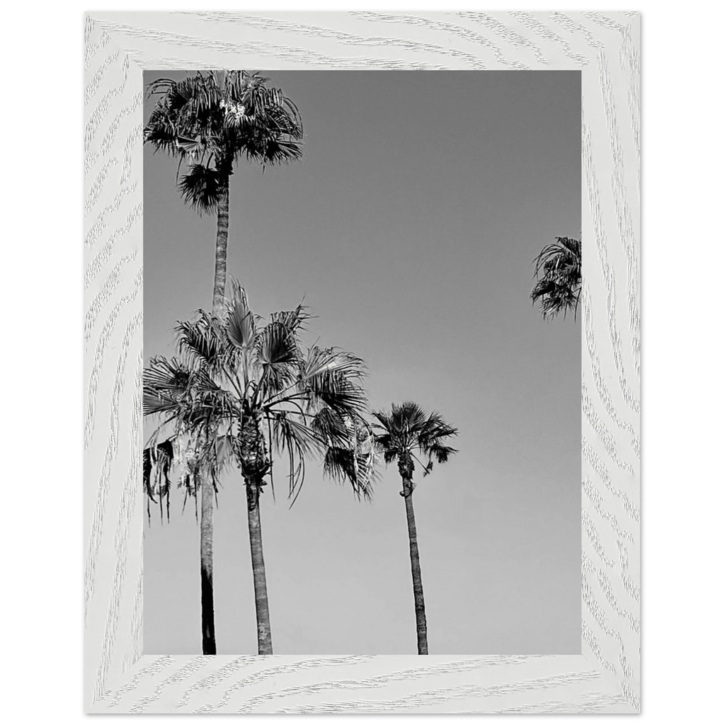 Premium wooden framed poster featuring black and white SoCal beach icons, part of the Studio Edition Holiday series.