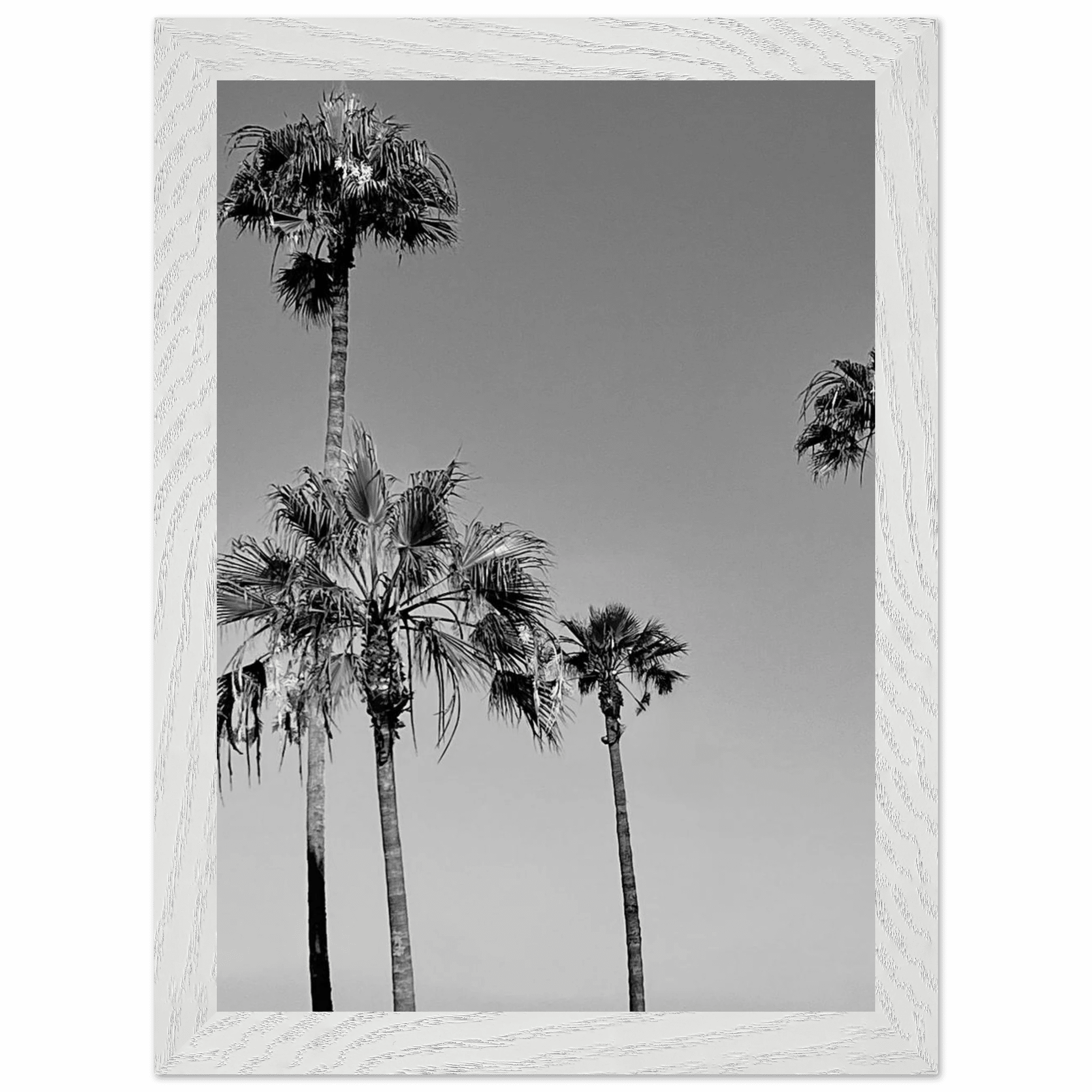 Premium wooden framed poster of SoCal beach icons in black and white, showcasing California poster art.
