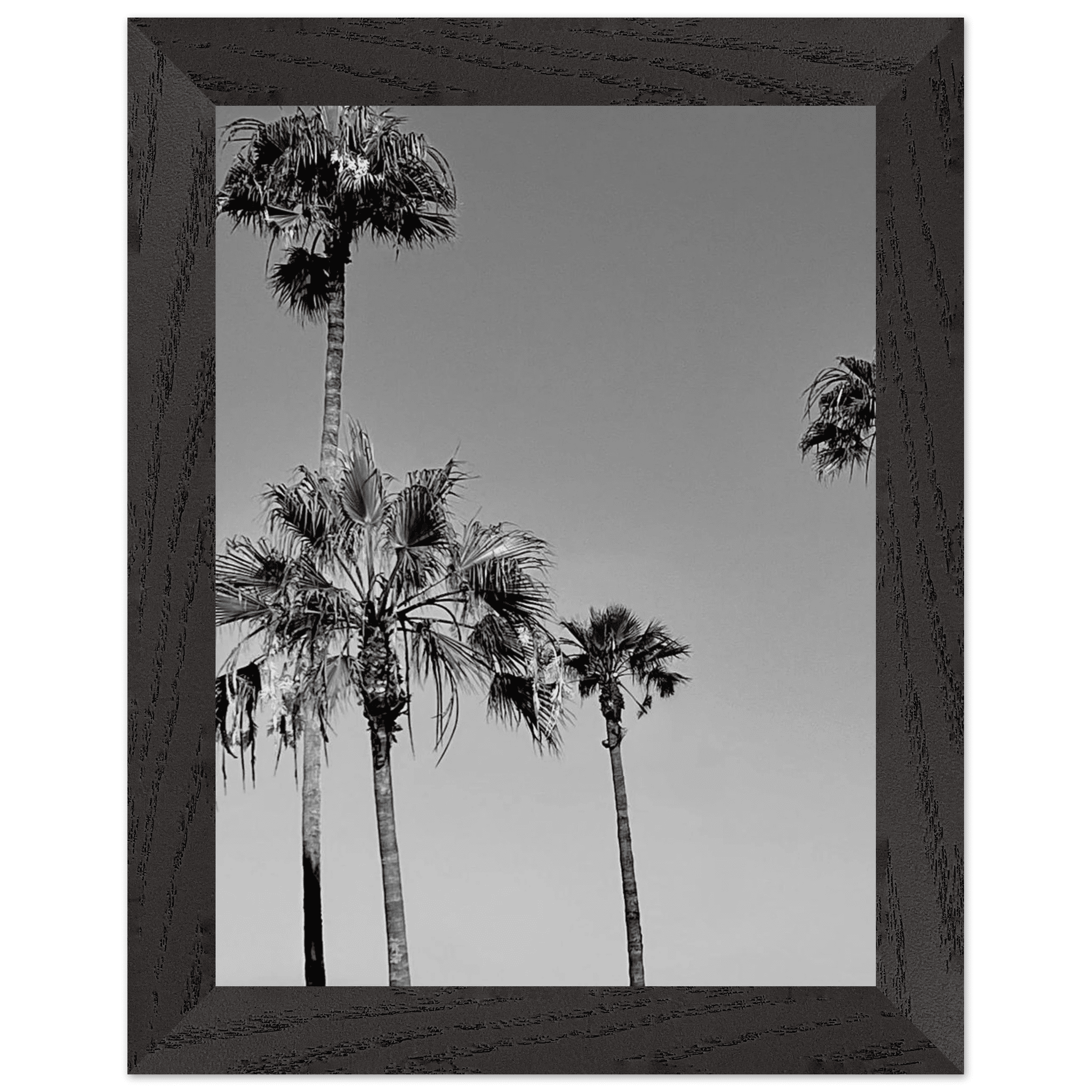 Premium wooden framed poster featuring black and white California beach icons in a semi-glossy finish.