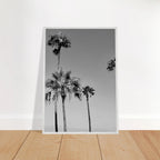 Premium wooden framed black and white California beach icons poster art in semi-glossy finish, Studio Edition.